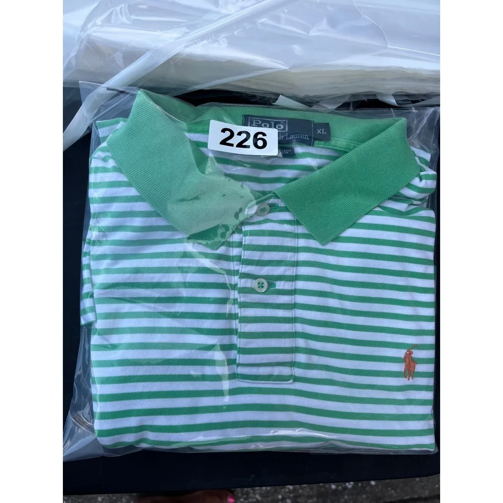 Polo Ralph Lauren Mens XL Green White Striped Short Sleeve Polo Shirt Cotton